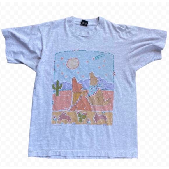 Screen Stars Best Wild Things Coyotes and Rabbits Desert Graphic T-Shirt Size L - Picture 1 of 6